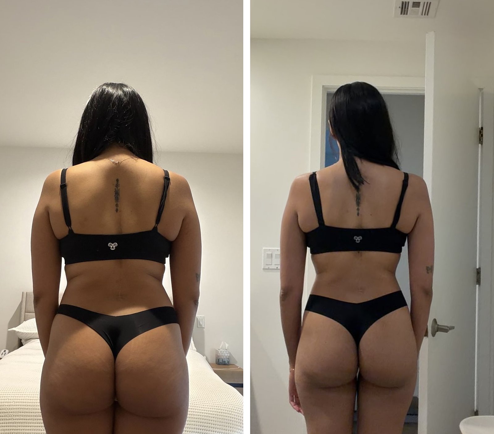 A second coaching client's before and after, back view