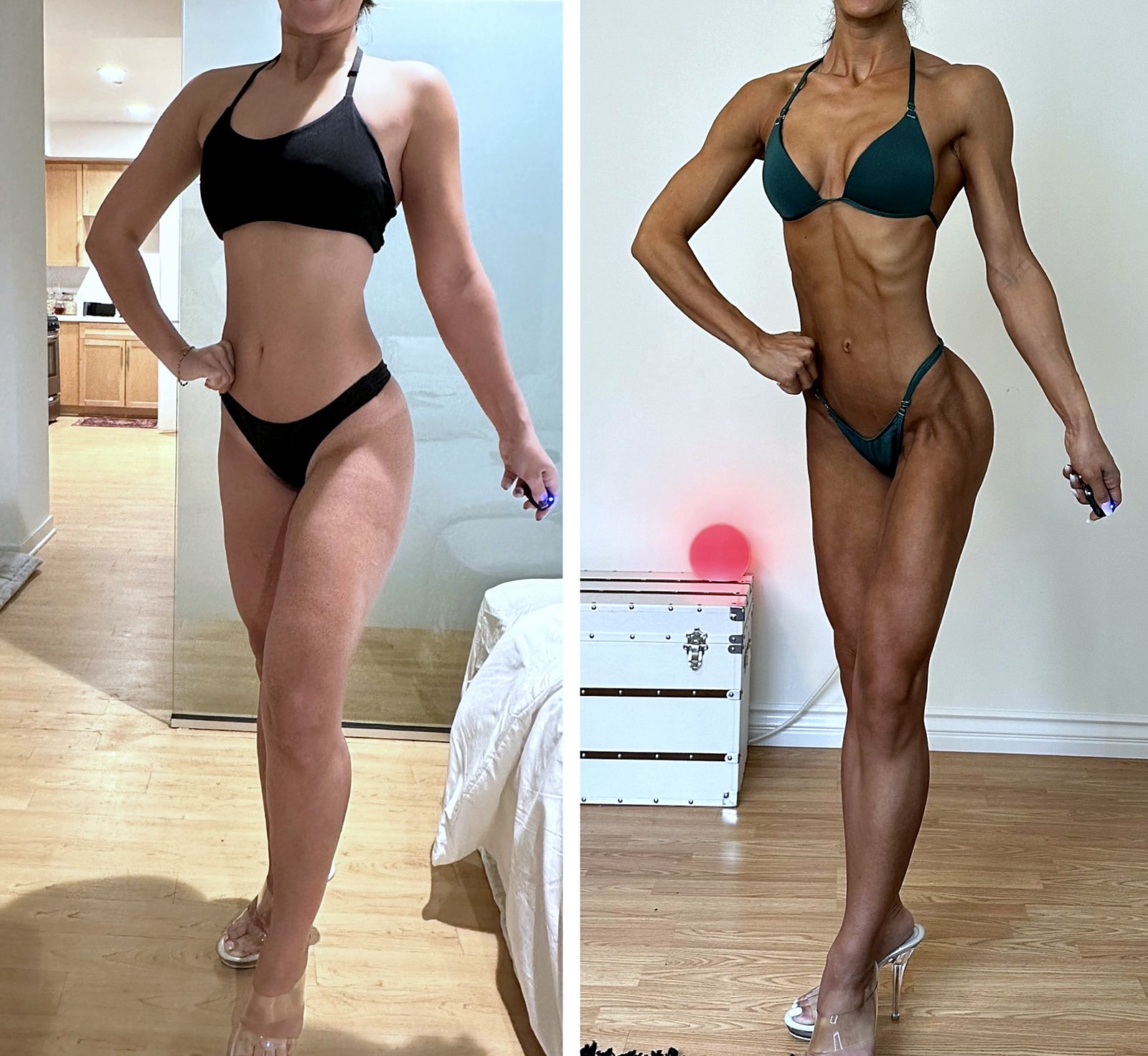 A coaching client's before and after, posed view